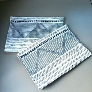 2 IKEA Pillowcases Standard 100% Cotton Blue White PROVINSROS Zig Zag Stripe NEW